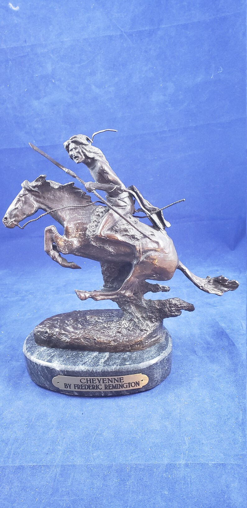 Remington Cheyenne Statue Marble Base 9.5 inch