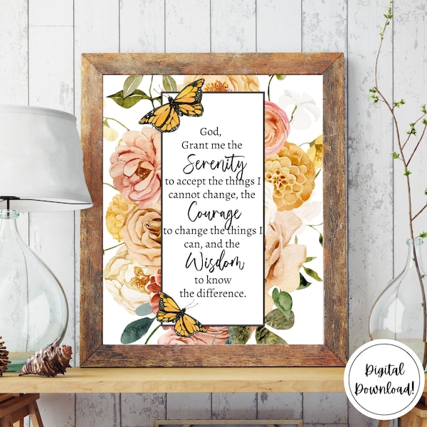 Serenity Prayer Printable Wall Art, Recovery Digital Download, Christian Wall Art, AA NA Alcoholics Anonymous Al-anon Sobriety Gift v.3