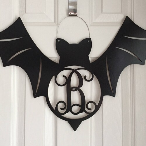 Monogram Bat Door Hanger Halloween Door Hanger Black Bat Etsy