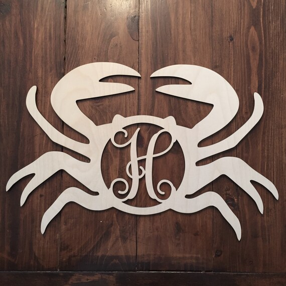 Crab with Initial Beach Front Door Wooden Unfinished Crab Front Door Hanger Door Hangers Home