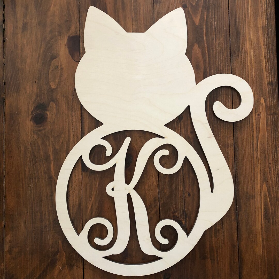 Unfinished Monogram Cat Wall Hanger Kitty Cat Door Hanger Etsy