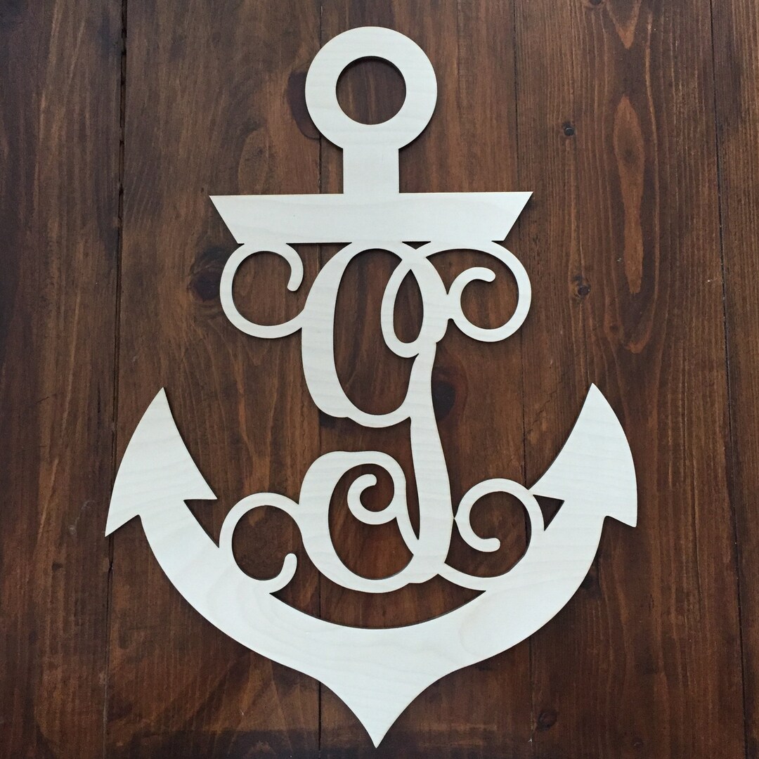 Unfinished Wood Anchor Monogram Hanger Nautical Wall Hanger Etsy