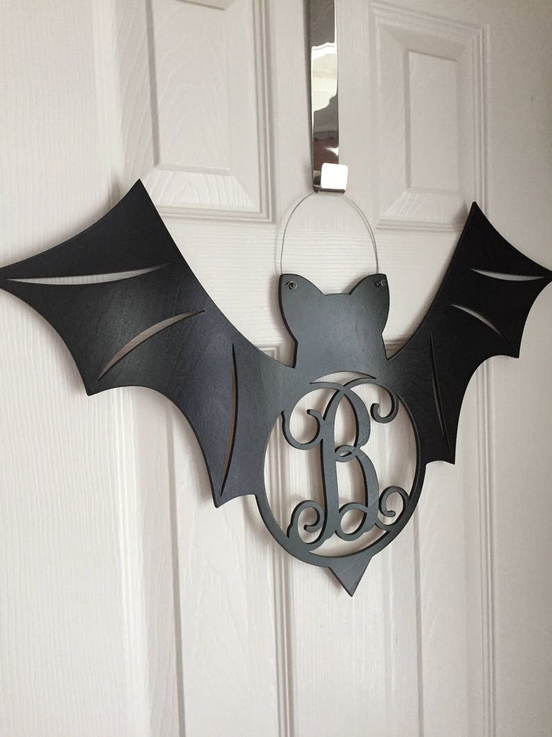 Monogram Bat Door Hanger Halloween Door Hanger Black Bat Etsy