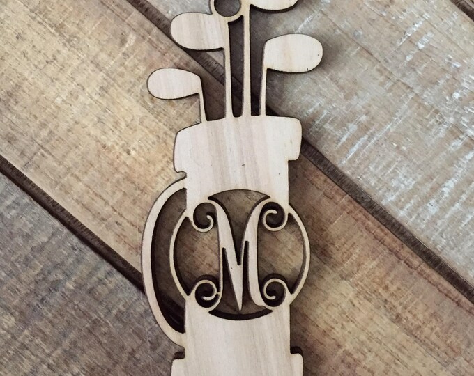 Monogram Golf Bag Christmas Ornament Laser Cut Natural Wood Etsy