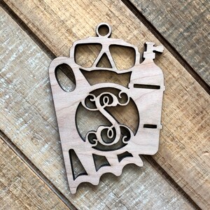 Monogram Scuba Diving Wood Christmas Ornament - Gift for Scuba Diver - Personalized Diver Ornament - Scuba Diving Ornament - Diver Gift