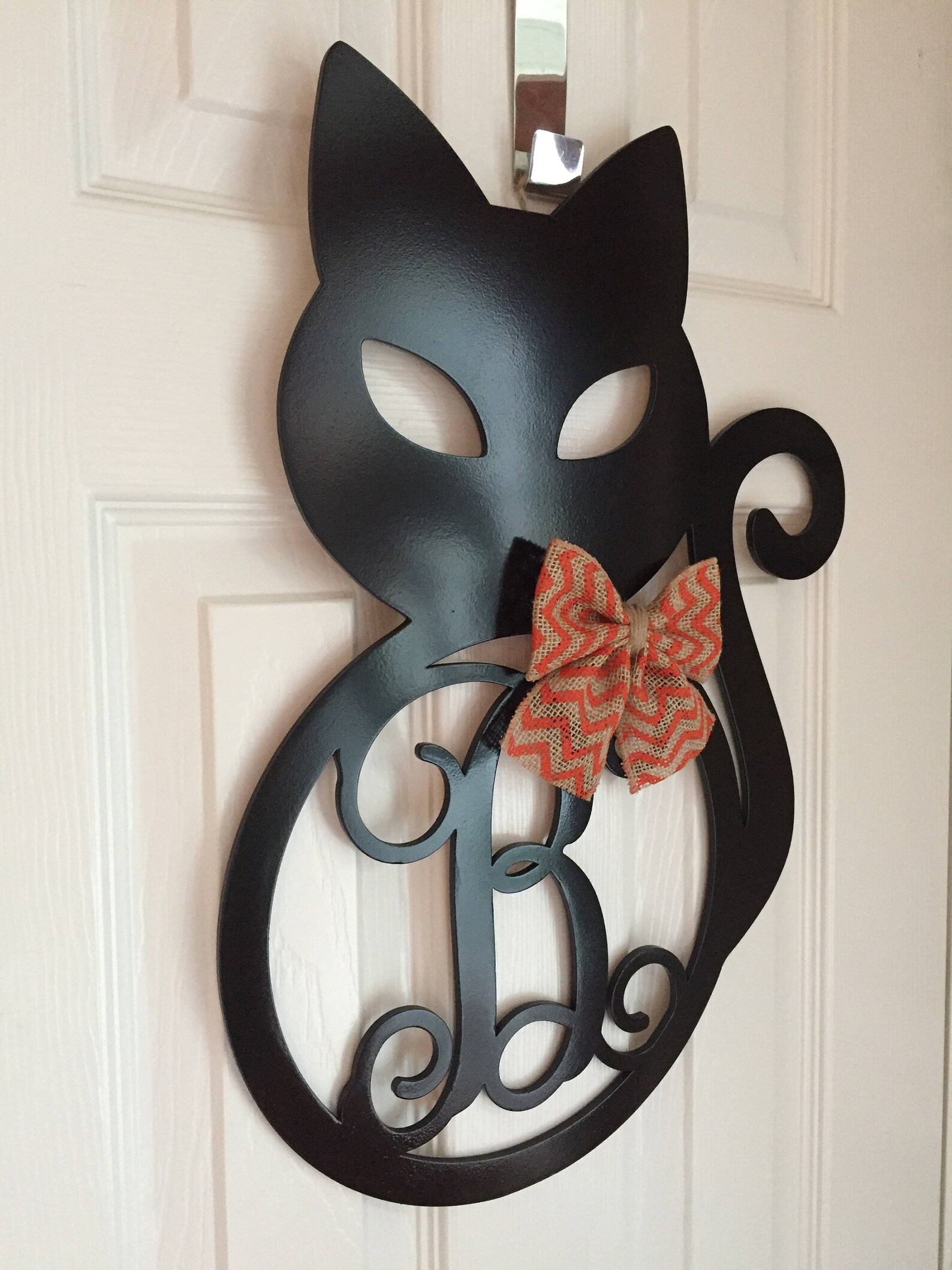 Monogram Black Cat Door Hanger Halloween Door Hanger Black Etsy