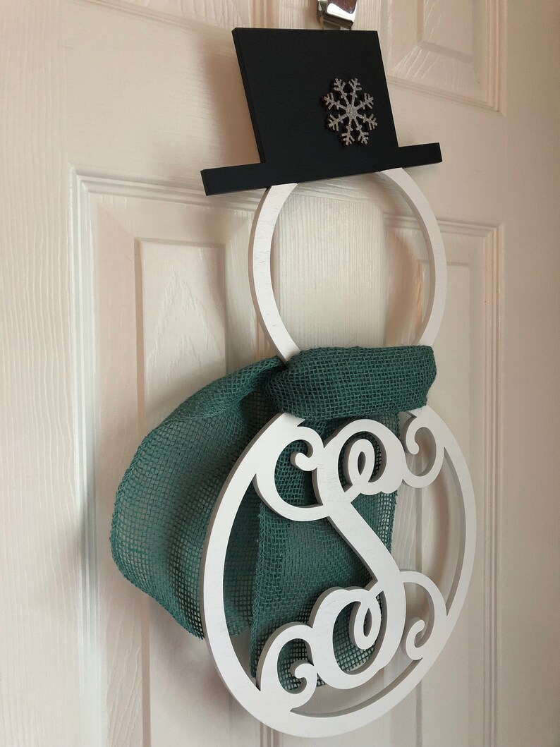 Monogram Snowman Door Hanger Winter Door Hanger Snowman Etsy