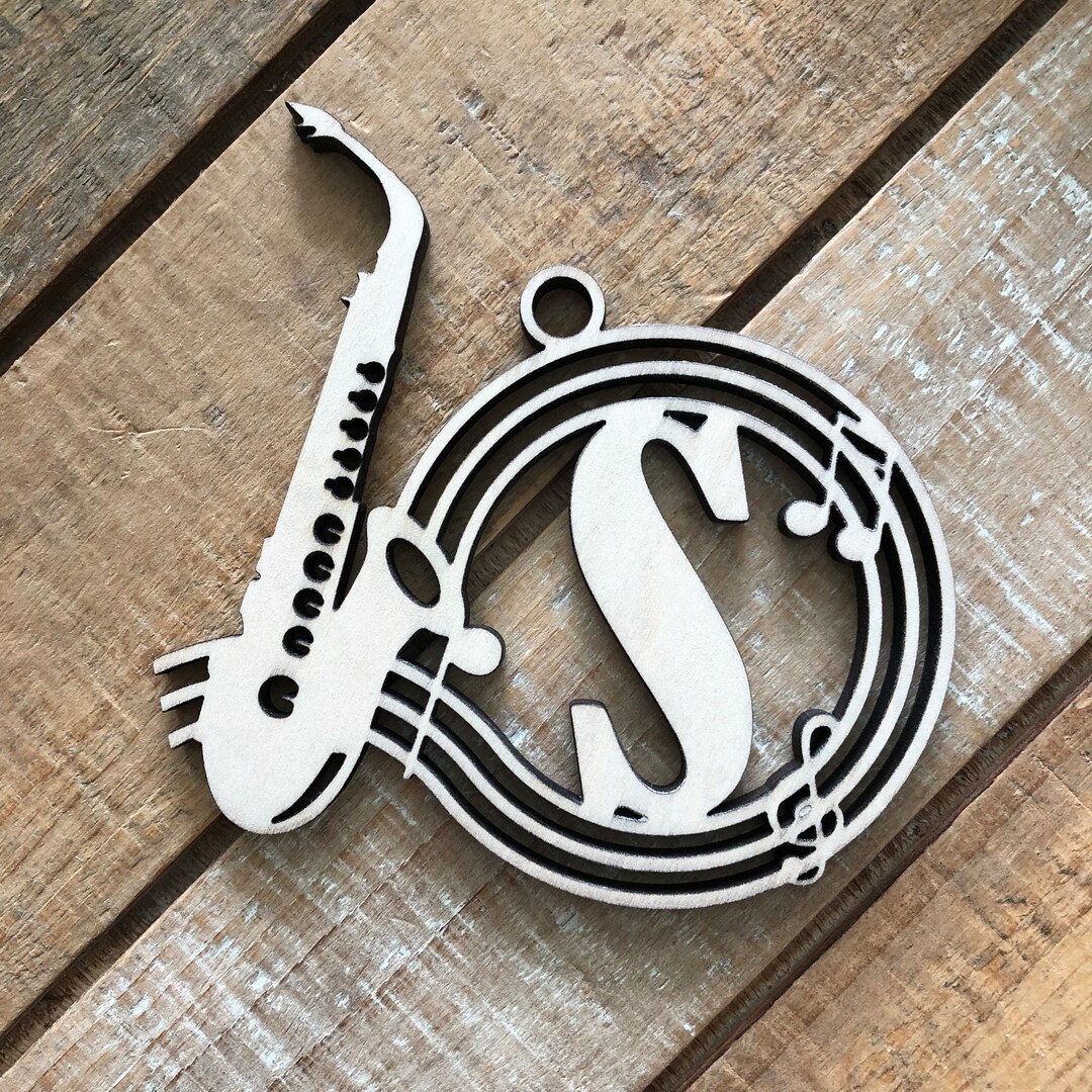 Saxophone Initial Wood Christmas Ornament Personalized Etsy