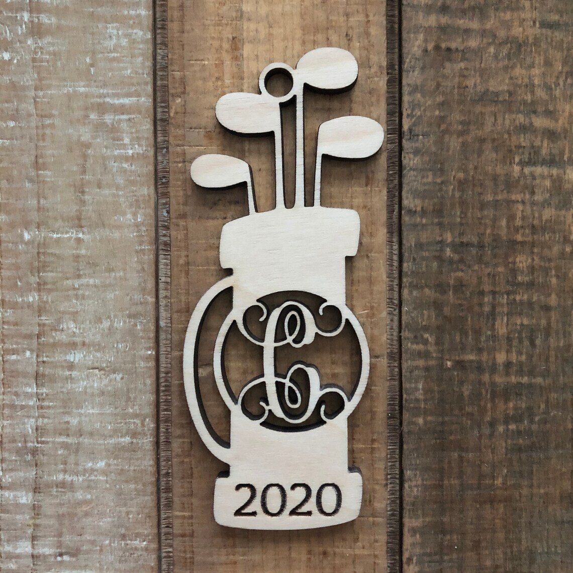 Monogram Golf Bag Christmas Ornament Laser Cut Natural Wood Etsy