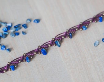Lapis Lazuli boho macrame anklet, micromacrame jewelry, Healing Lapis Lazuli anklet, bead anklet, Waxed stone anklet, meditation anklet boho