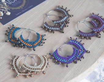 Macrame hoop earrings, Small Hoops Earrings, Bohemian earrings, Micromacrame earrings, Custom earrings, Bohemian jewelry, Boho earrings
