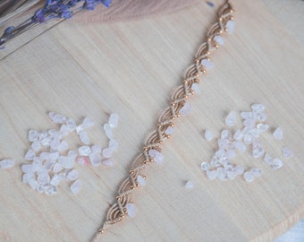 Rose Quartz boho macrame anklet, Healings stones anklets, Rose boho chic bracelet, summer friendship bracelets, spiritual anklet, goddess