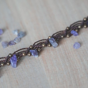 Amethyst stone anklet for woman, bohemian macrame anklet, Summer boho chic anklet, Amethyst stone gifts, Custom Waxed friendship anklet boho