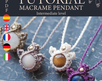 Cat Macrame tutorial, Make your cat macrame pendant, macrame amulet, Tutorial cat necklace, micromacrame guide, Easy tutorial, Pendant stone