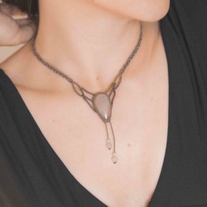 Rose Quartz dainty necklace, Macrame necklace with Rose Quartz, Bohemian macrame jewelry, Rose Quartz choker,goddess necklace, Boho necklace