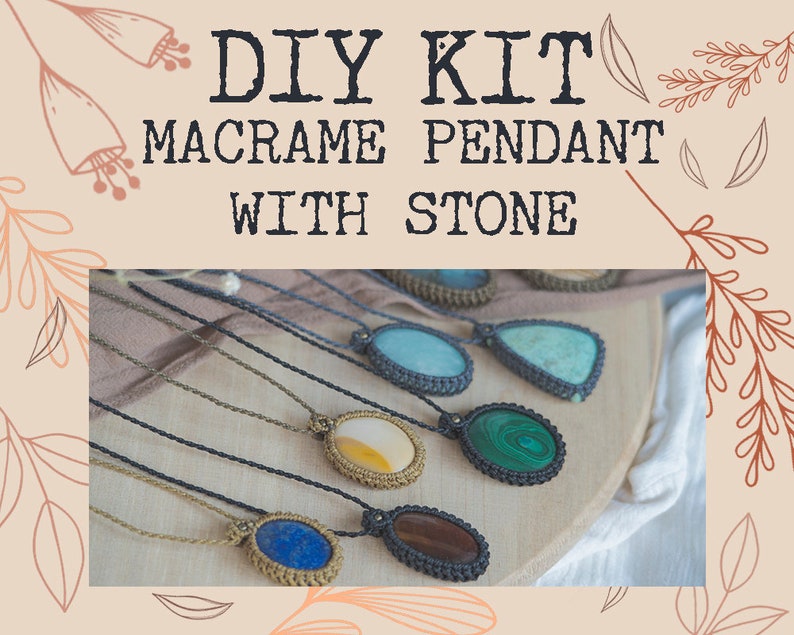 DIY kit macrame pendant with stone, Custom pendant kit