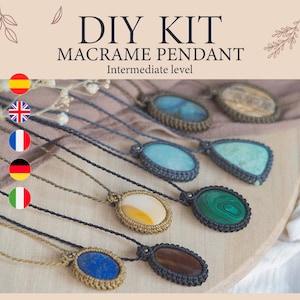 Kit bricolage pendentif en macramé avec pierre, kit de pendentifs personnalisés, pierre de guérison, faire votre propre pendentif en macramé, cadeau pour elle, kit d'amulettes en macramé