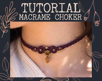 Macrame necklace tutorial, Choker with natural stone tutorial, Easy necklace tutorial, Macrame Pattern, Knotty Macrame, Choker pattern