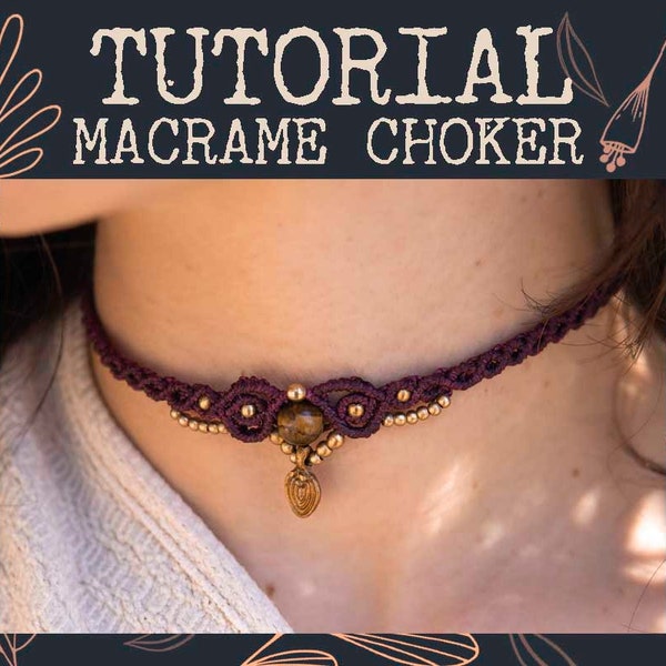 Macrame necklace tutorial, Choker with natural stone tutorial, Easy necklace tutorial, Macrame Pattern, Knotty Macrame, Choker pattern