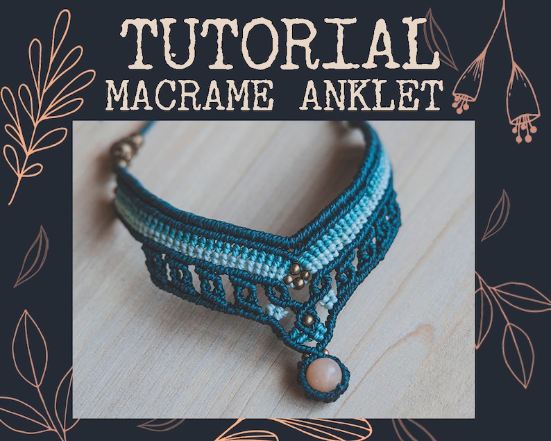 Macrame anklet pattern tutorial, micromacrame tutorial barefoot sandals, boho macrame anklet PDF file