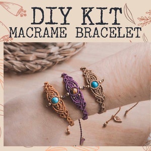 Macrame bracelet DIY Kit, Bracelet kit with healing stone, Macrame bracelet tutorial, Larimar bracelet, Boho Jewelry Pattern, Diy Kit gift