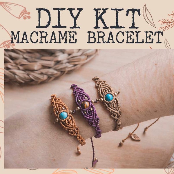 Kit fai da te braccialetto Macrame, kit braccialetto con pietra curativa, tutorial braccialetto Macrame, braccialetto Larimar, modello di gioielli Boho, regalo kit fai da te