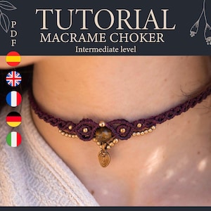 Macrame necklace tutorial, Choker with natural stone tutorial, Easy necklace tutorial, Macrame Pattern, Knotty Macrame, Choker pattern