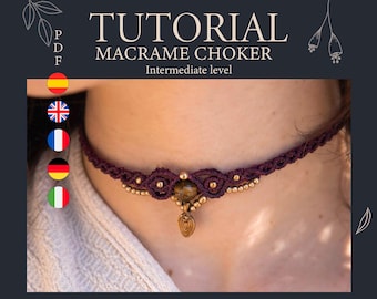 Macrame necklace tutorial, Choker with natural stone tutorial, Easy necklace tutorial, Macrame Pattern, Knotty Macrame, Choker pattern