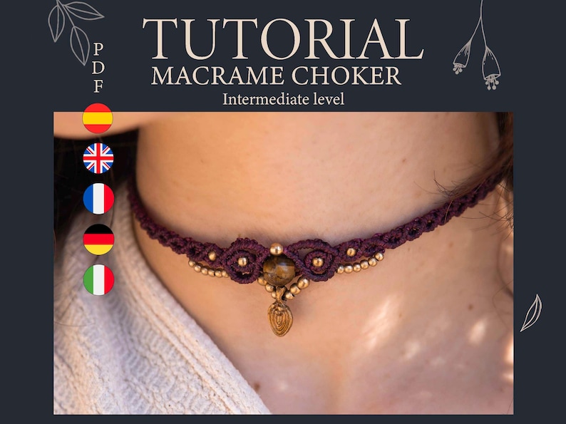 Macrame necklace tutorial, Choker with natural stone tutorial, Easy necklace tutorial, Macrame Pattern, Knotty Macrame, Choker pattern image 1