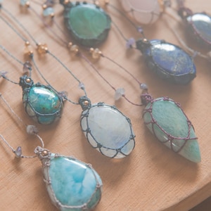 Necklace macrame with natural stone Aisha Creations