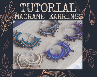 Easy earrings tutorial, earrings macrame tutorial, PDF tutorial, Earrings Step by step, mindfulness, Guide macrame tutorial,Instant Download