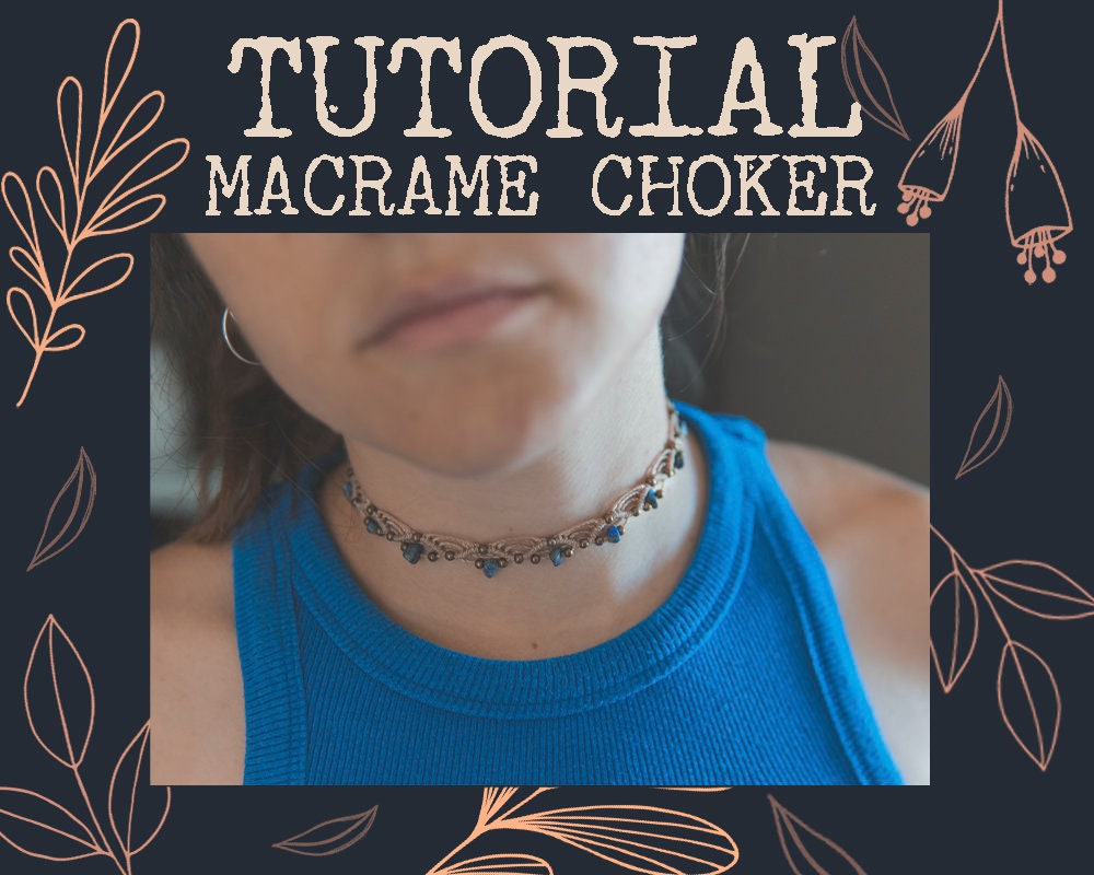 Macrame pattern of choker,tutorial choker with stone, PDF file, PDF macrame tutorial, macrame choker tutorial, healing stone, easy to make,
