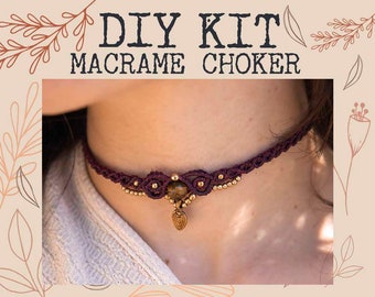 Kit de bricolage collier en macramé, kit tour de cou avec pierre de guérison, tutoriel collier en macramé, tour de cou en larimar, modèle de bijoux bohème, cadeau kit de bricolage