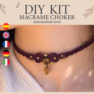 Macrame necklace DIY Kit, Choker kit with healing stone, Macrame necklace tutorial, Larimar choker, Boho Jewelry Pattern, Diy Kit gift