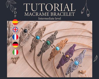 Macrame bracelet tutorial, Bracelet with natural stone tutorial, Easy bracelet tutorial, Macrame Pattern, Knotty Macrame, Bracelet pattern