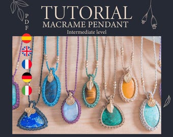 Tutorial macrame necklace, Pattern Stone Wrapping, Micromacrame tutorial, How to make a macrame pendant, PDF guide, Macrame amulet, Tutorial