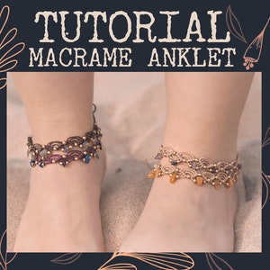 Tutorial macrame anklet, PDF file anklet with stones, micromacrame guide, easy to make, healing crystals, Step by step, Easy tutorial anklet