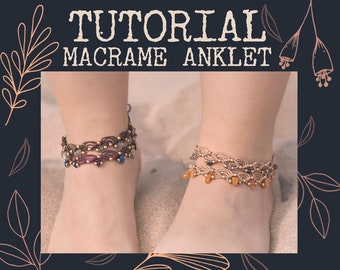 Tutorial macrame anklet, PDF file anklet with stones, micromacrame guide, easy to make, healing crystals, Step by step, Easy tutorial anklet