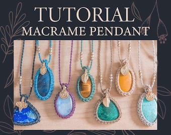 Tutoriel collier en macramé, Motif d'emballage de pierres, Tutoriel en micromacramé, Comment faire un pendentif en macramé, Guide PDF, Amulette en macramé, Tutoriel