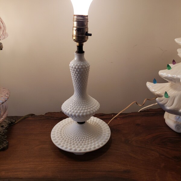 Vintage White Milk Glass Hobnail Lamp - Unmarked