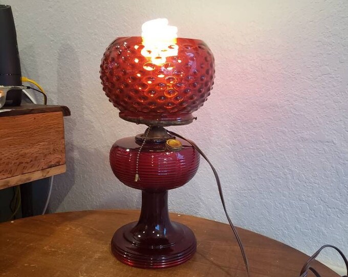 Vintage Aladdin Ruby Red Beehive Oil Lamp With a Mismatched Shade Etsy