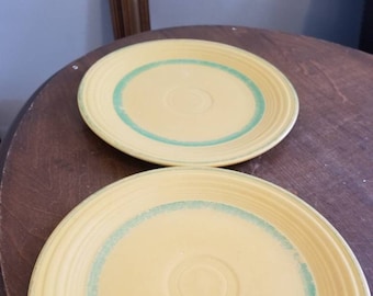 Set of 3 Vintage Fiesta Yellow Plates 2 with Worn Green Stripe