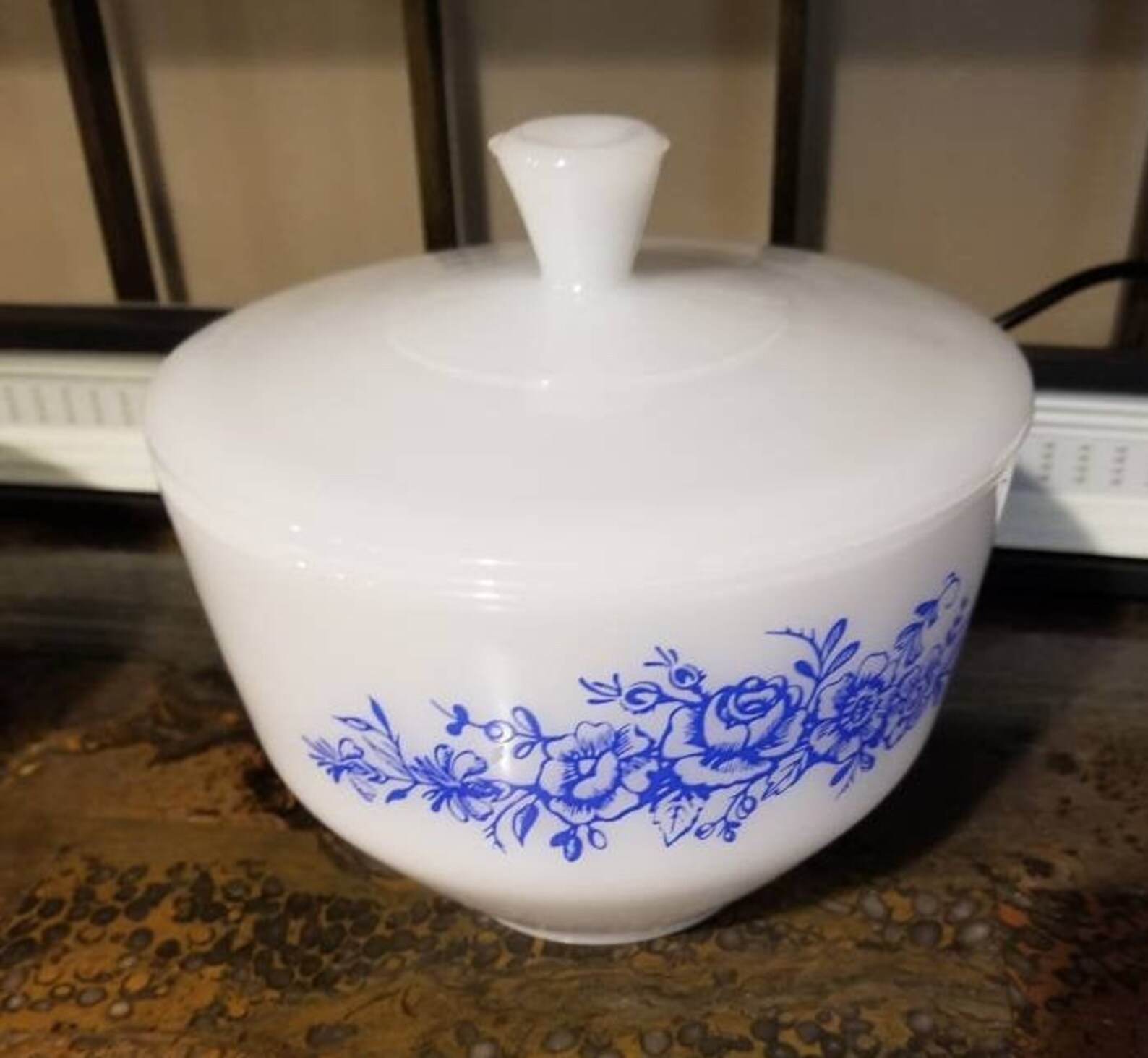 Vintage Federal Glass Covered Grease Jar with Blue Roses Etsy