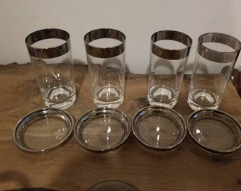 Set of 8 Vintage Silver Ombre Glasses with matching Coasters