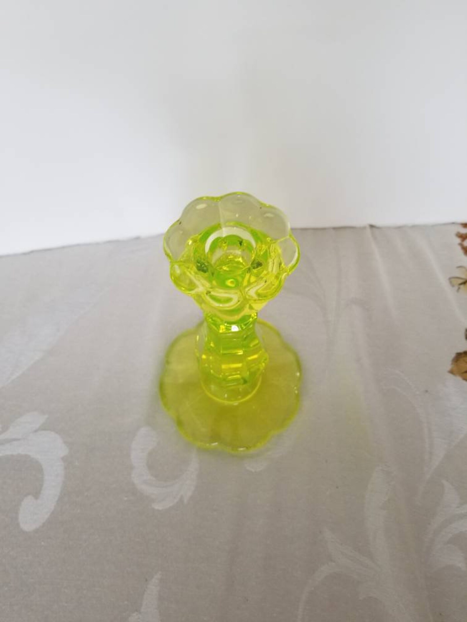 Vintage Yellow Vaseline Glass Mosser Candlestick Holder Etsy