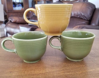 Vintage Fiesta Ironstone Teacups in Turf Green and Antique Gold