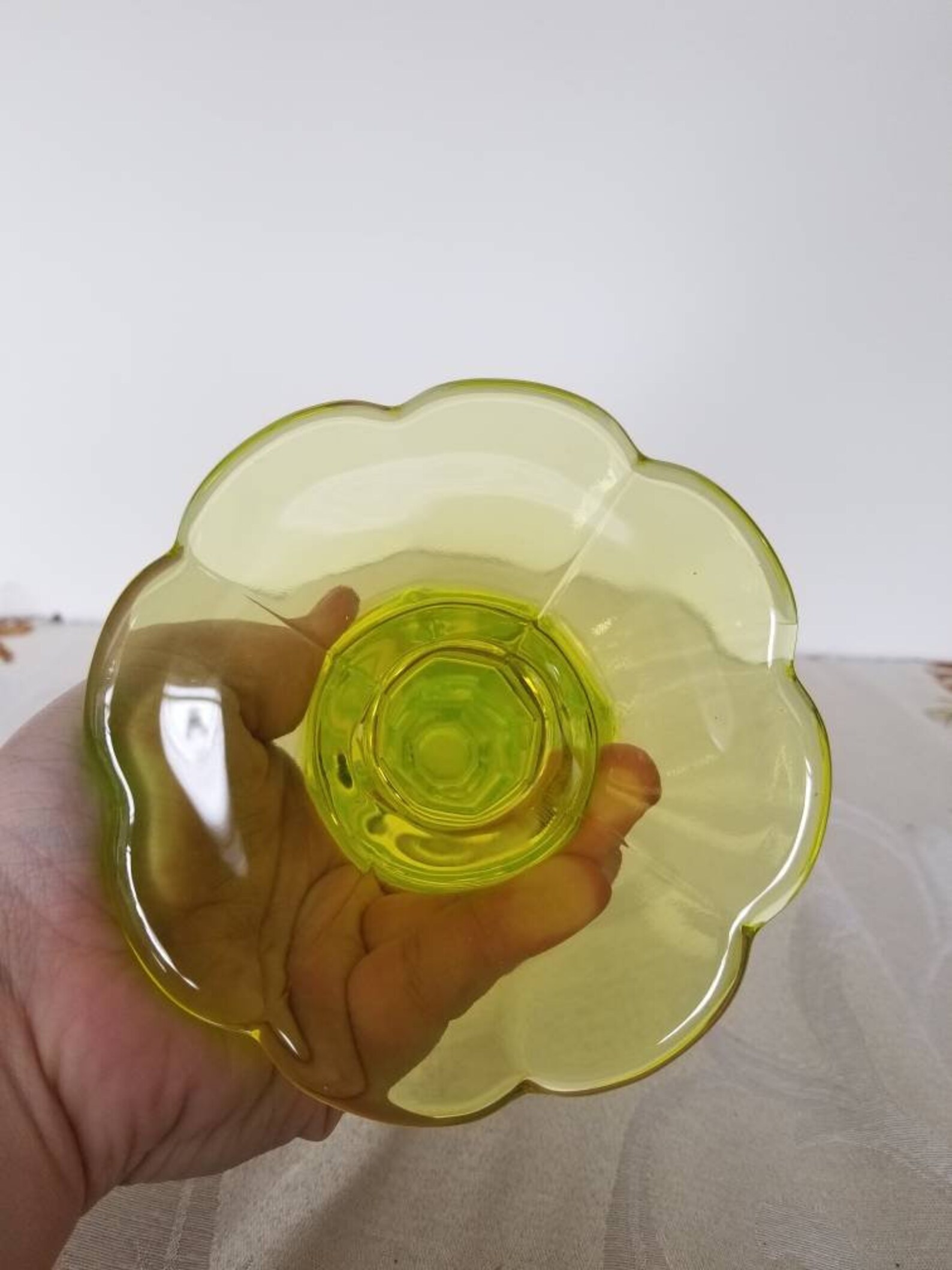 Vintage Yellow Vaseline Glass Mosser Candlestick Holder Etsy