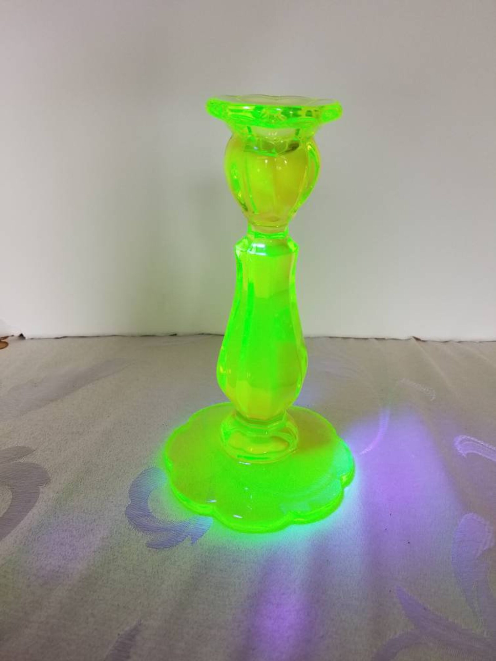 Vintage Yellow Vaseline Glass Mosser Candlestick Holder Etsy