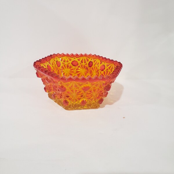 Vintage Amberina Daisy and Button 6 sided Trinket Dish