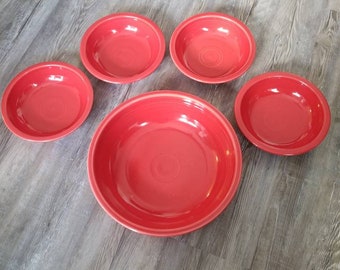 Fiesta Large Pasta Serving Bowl & 4 Individual Pasta Bowls in the color of Scarlet